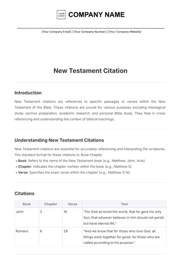 Free New Testament Citation Template to Edit Online
