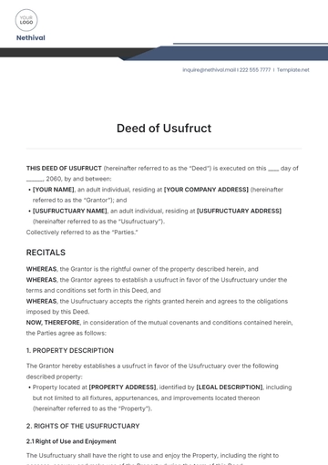 Free Deed of Usufruct Template to Edit Online