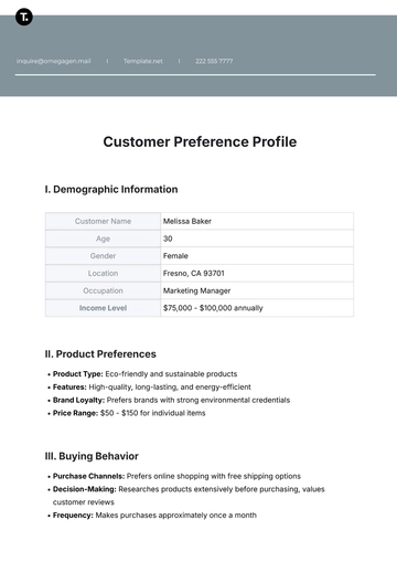 Free Customer Preference Profile Template to Edit Online | Template.net
