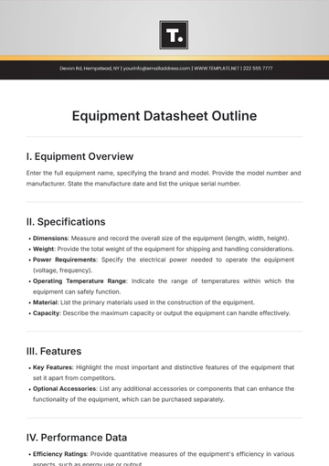Free Equipment Datasheet Outline Template to Edit Online