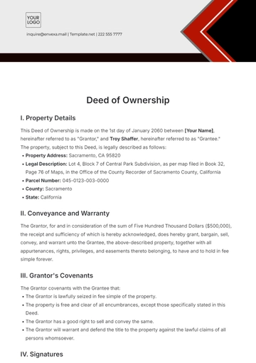 Free Deed of Ownership Template to Edit Online