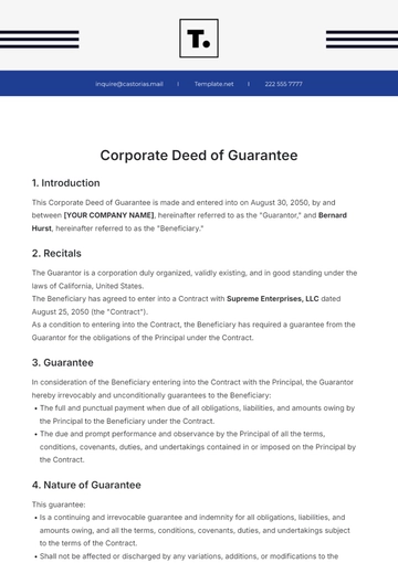 Free Corporate Deed of Guarantee Template to Edit Online