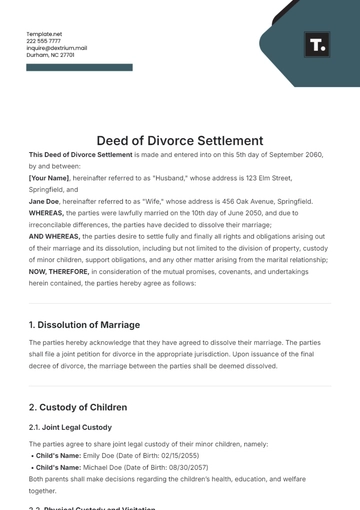 Free Deed of Divorce Settlement Template to Edit Online