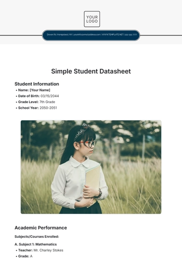 Free Simple Student Datasheet Template to Edit Online
