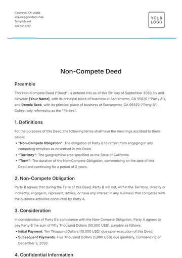 Free Non-Compete Deed Template to Edit Online