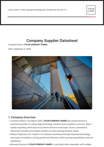 Free Company Supplier Datasheet Template to Edit Online