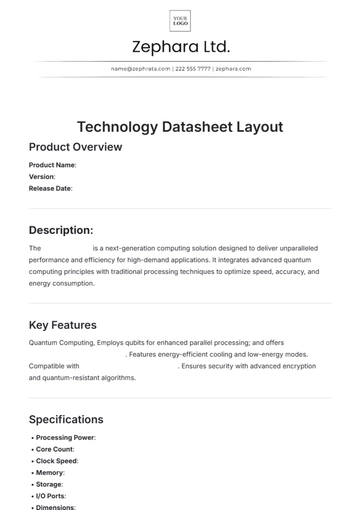 Free Technology Datasheet Layout Template to Edit Online
