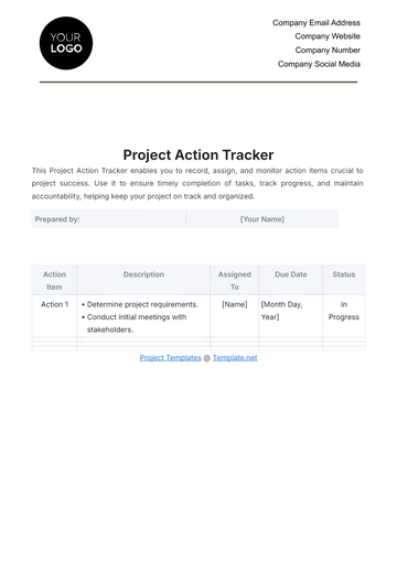Free Project Action Tracker Template to Edit Online