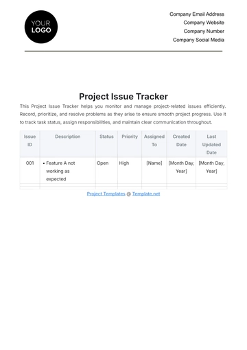 Free Project Issue Tracker Template to Edit Online