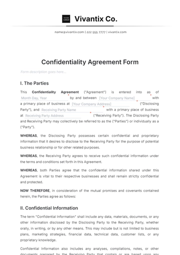 Free Confidentiality Agreement Form Template to Edit Online