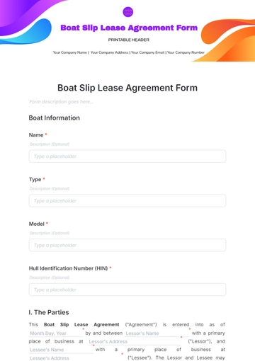 Free Boat Slip Lease Agreement Form Template to Edit Online