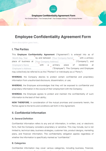 Free Employee Confidentiality Agreement Form Template to Edit Online