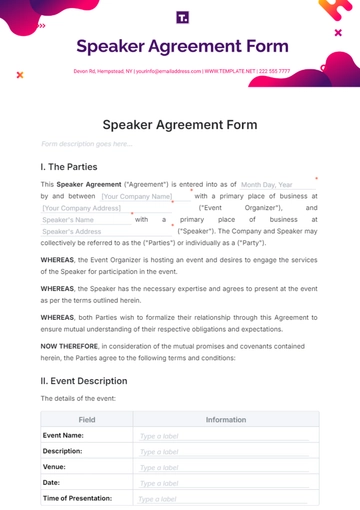 Free Speaker Agreement Form Template to Edit Online