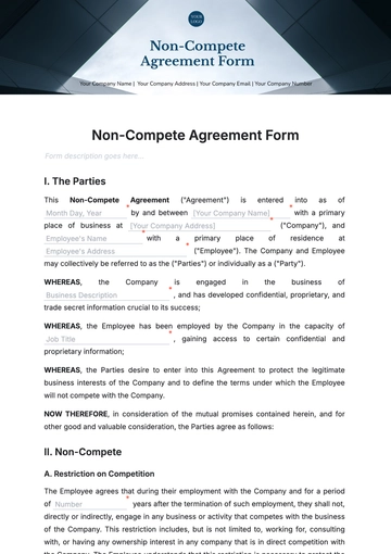 Free Non-Compete Agreement Form Template to Edit Online