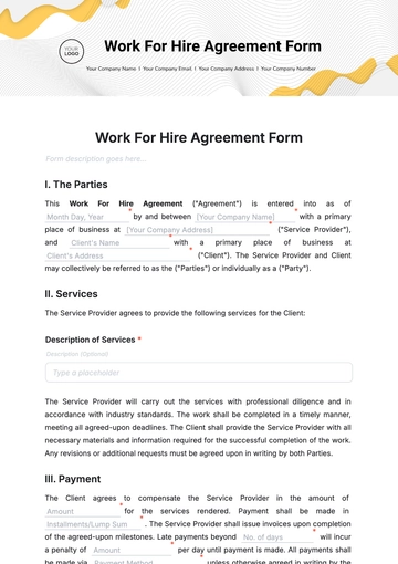Free Work For Hire Agreement Form Template to Edit Online