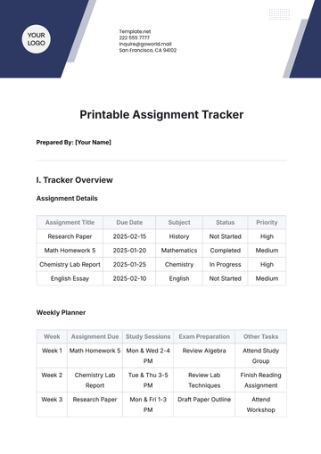 Free Printable Assignment Tracker Template to Edit Online | Template.net