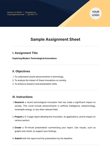 Free Sample Assignment Sheet Template to Edit Online | Template.net