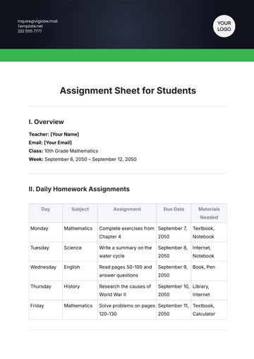 Free Assignment Sheet for Students Template to Edit Online | Template.net
