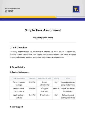 Free Simple Task Assignment Template to Edit Online | Template.net