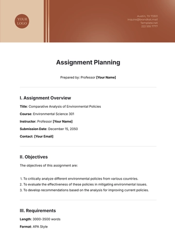 Free Assignment Planning Template to Edit Online