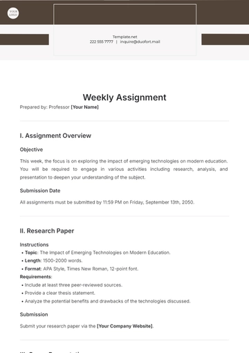 Free Weekly Assignment Template to Edit Online