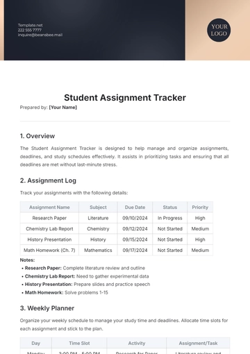 Free Student Assignment Tracker Template to Edit Online