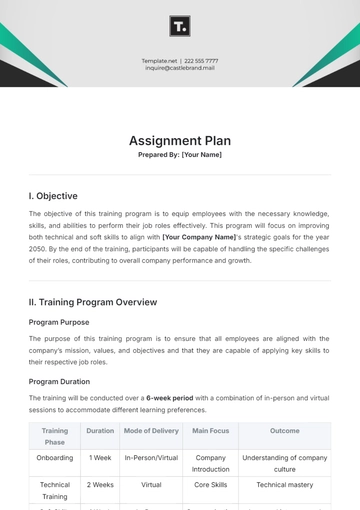Free Assignment Plan Template to Edit Online
