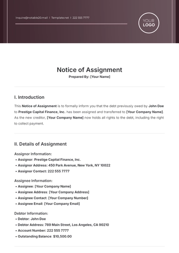 Free Notice of Assignment Template to Edit Online