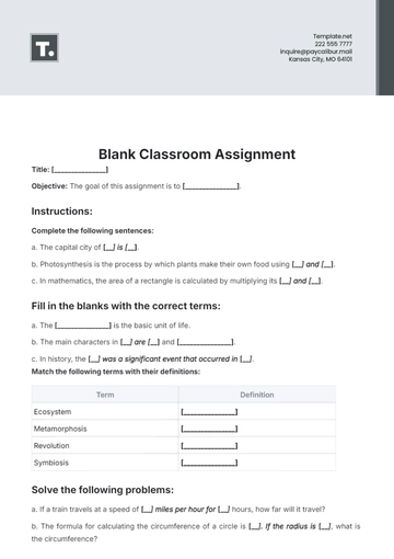 Free Blank Classroom Assignment Template to Edit Online
