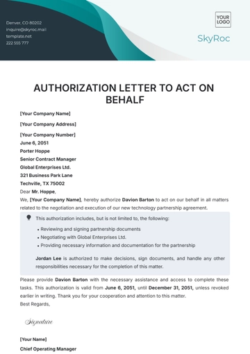Free Authorization Letter to Act on Behalf Template to Edit Online