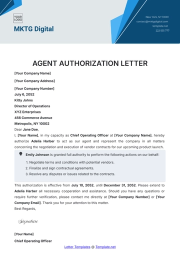 Free Agent Authorization Letter Template to Edit Online