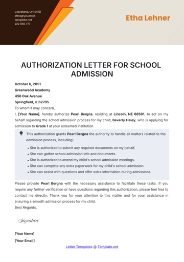 Free Authorization Letter for School Admission Template to Edit Online