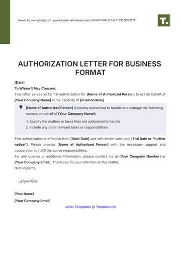 Free Authorization Letter for Business Format Template to Edit Online