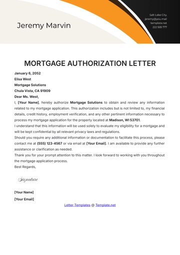 Free Mortgage Authorization Letter Template to Edit Online