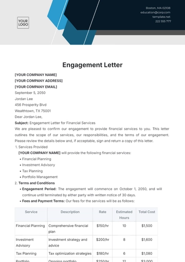 Free Engagement Letter Template to Edit Online