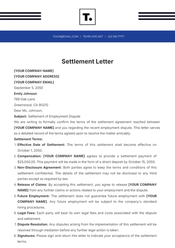 Free Settlement Letter Template to Edit Online