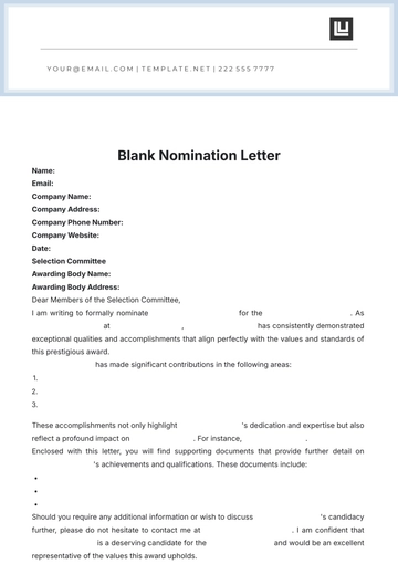 Free Blank Nomination Letter Template to Edit Online