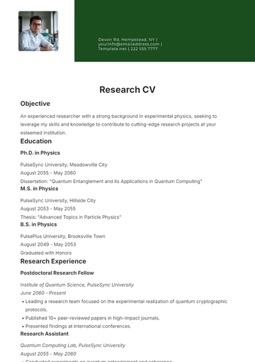 Free Research CV Template to Edit Online