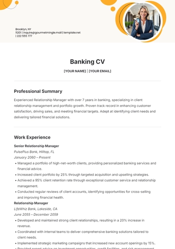 Free Banking CV Template to Edit Online