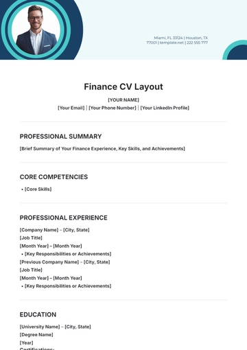 Free Finance CV Layout Template to Edit Online