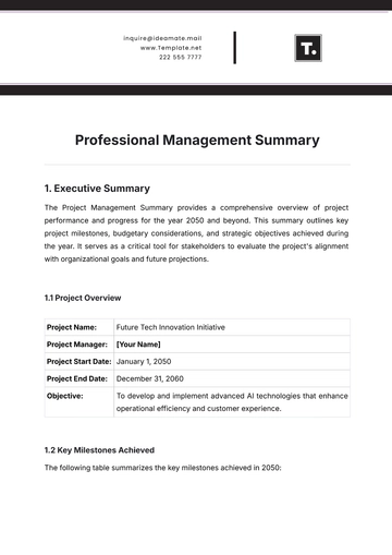 Free Professional Management Summary Template to Edit Online