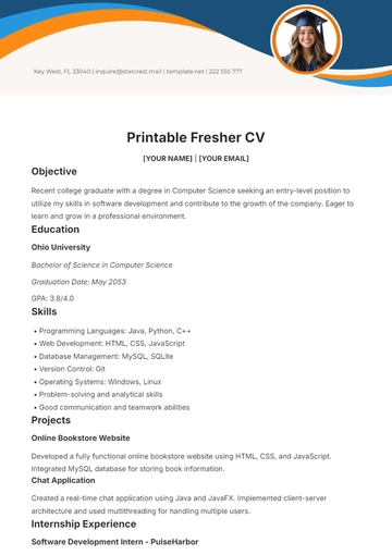 Free Printable Fresher CV Template to Edit Online