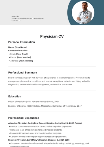 Free Physician CV Template to Edit Online