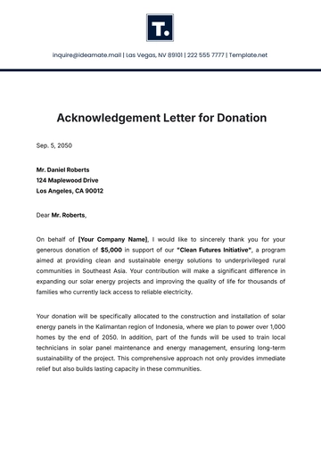 Free Acknowledgement Letter for Donation Template to Edit Online
