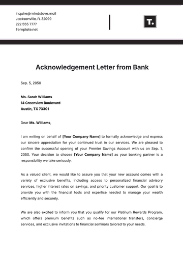 Free Acknowledgement Letter from Bank Template to Edit Online