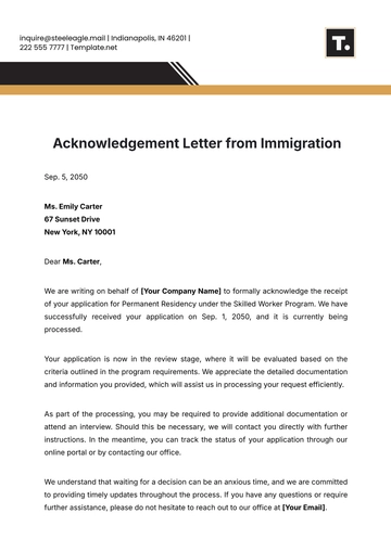 Free Acknowledgement Letter from Immigration Template to Edit Online