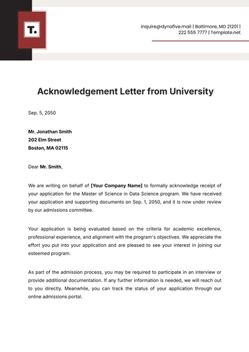 Free Acknowledgement Letter from University Template to Edit Online