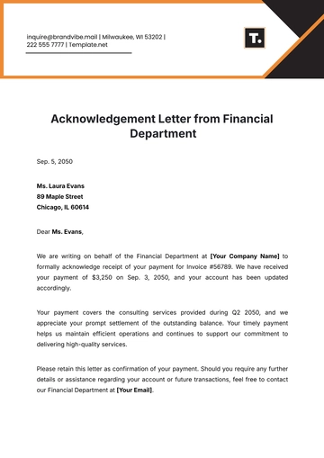 Free Acknowledgement Letter from Financial Department Template to Edit Online
