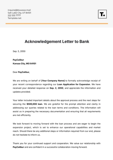 Free Acknowledgement Letter to Bank Template to Edit Online