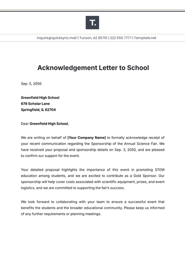 Free Acknowledgement Letter to School Template to Edit Online